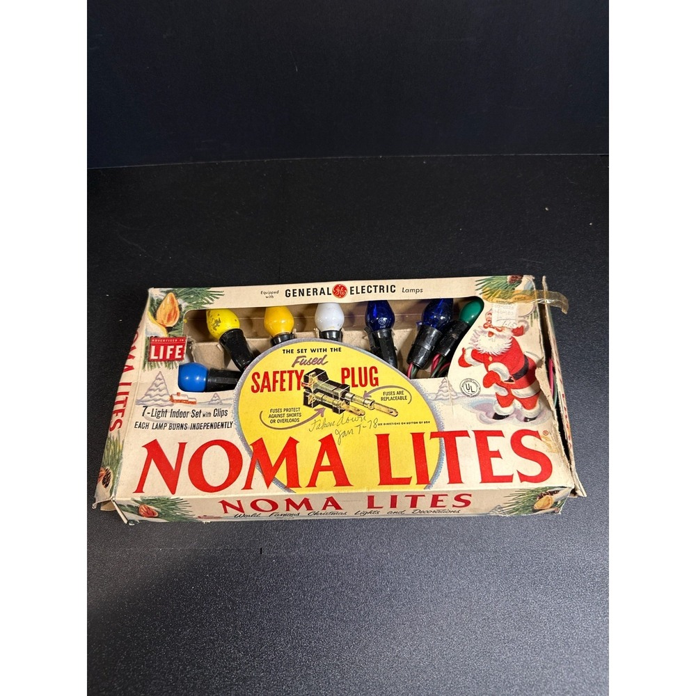 Vintage Noma Lites 7-Light Christmas String Lights Indoor w/ Box Tested Works